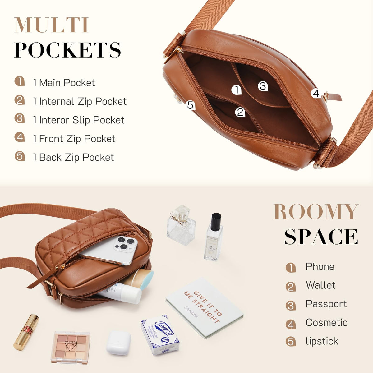 Quilted Crossbody Purse with Adjustable Strap R45298