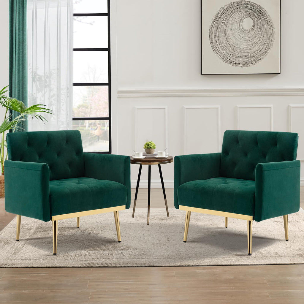Green Velvet Button Tufted Armchair Set of 2 O78666