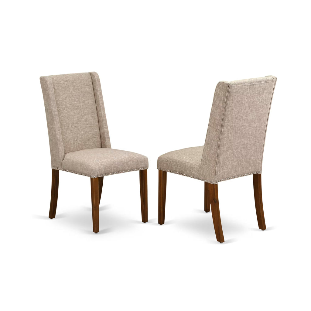 5-piece Wooden Dining Room Set with 4 Light Tan Linen Chairs N86720