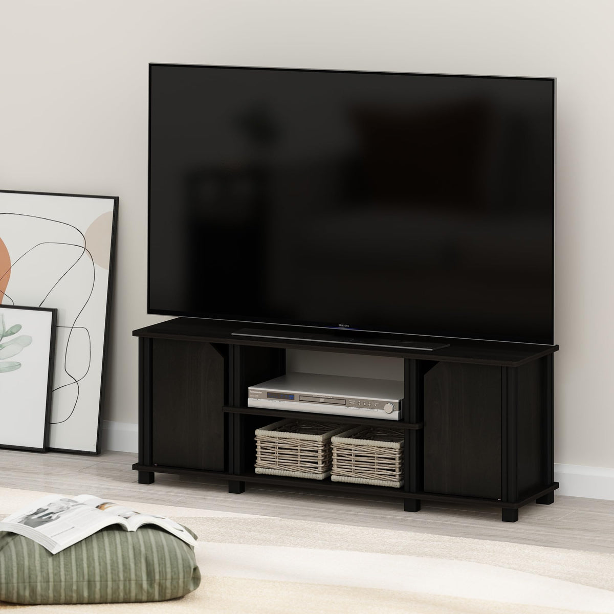 3-Tier Open Shelf TV Stand with Cabinets T86220
