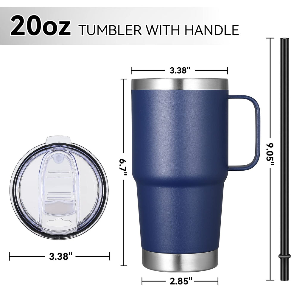 20 oz Stainless Steel Insulated Tumbler with Handle Lid and Straw X648