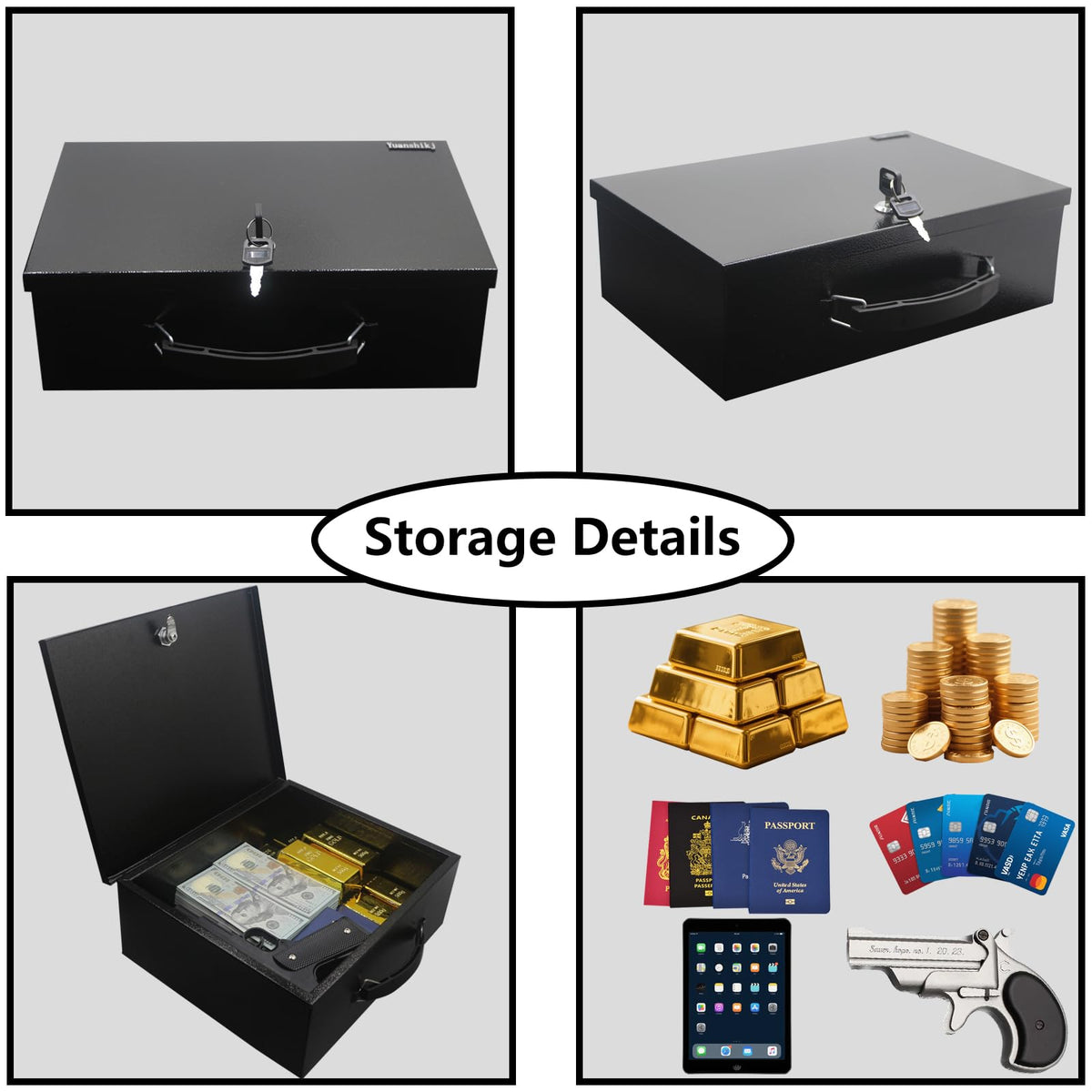 Fireproof Key Lock Steel Security Safe Box, 0.38 Cu Ft, Black A234