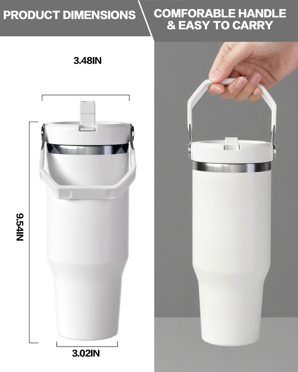 30oz Sublimation Blank Tumbler with Handle and Flip Straw K5403