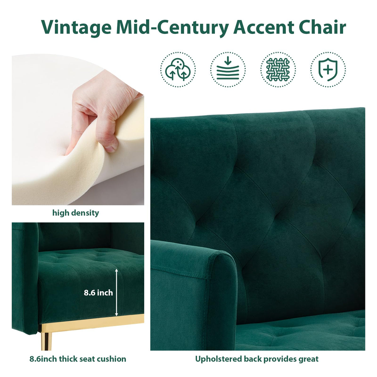 Green Velvet Button Tufted Armchair Set of 2 O78666