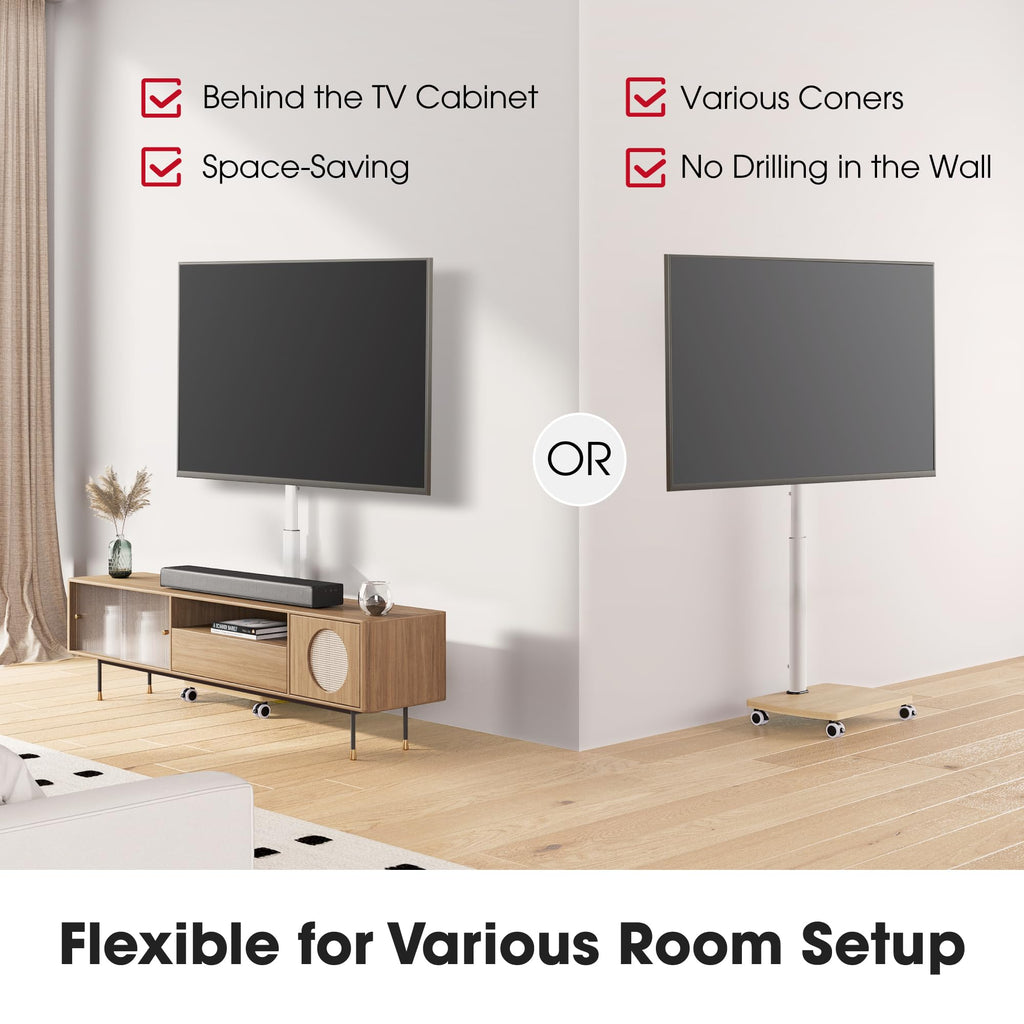Rolling TV Stand for 32-65 Inch TVs, Height Adjustable with Swivel & Tilt Mount X6081
