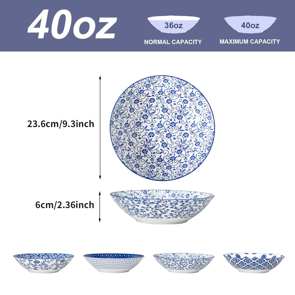 40 Oz Ceramic Pasta Bowls Set of 4 D2012