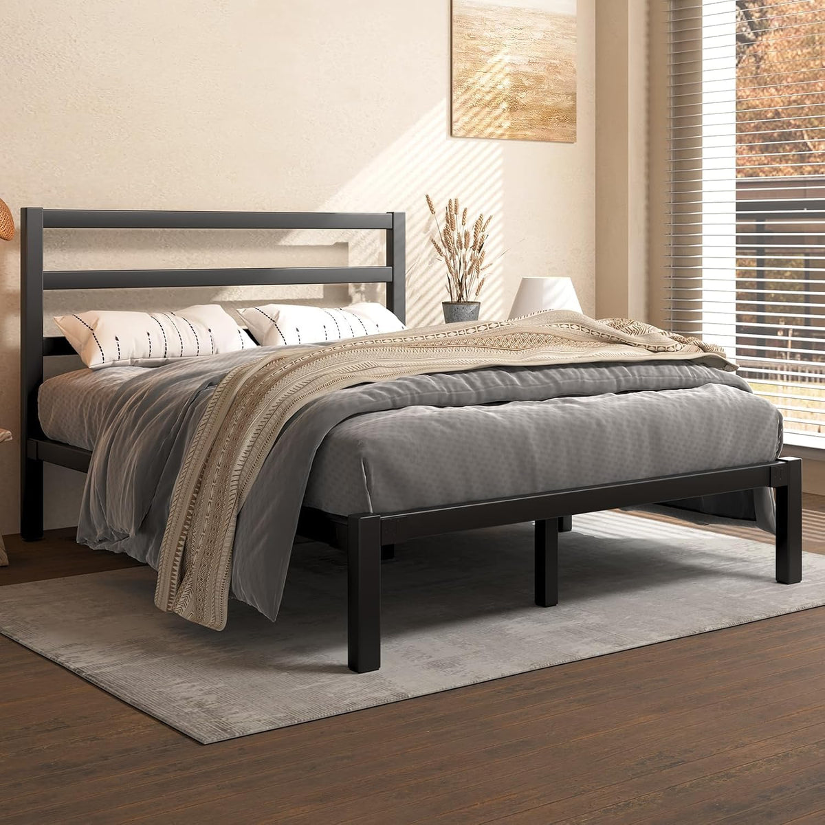 Queen Metal Platform Bed Frame with Headboard L9501