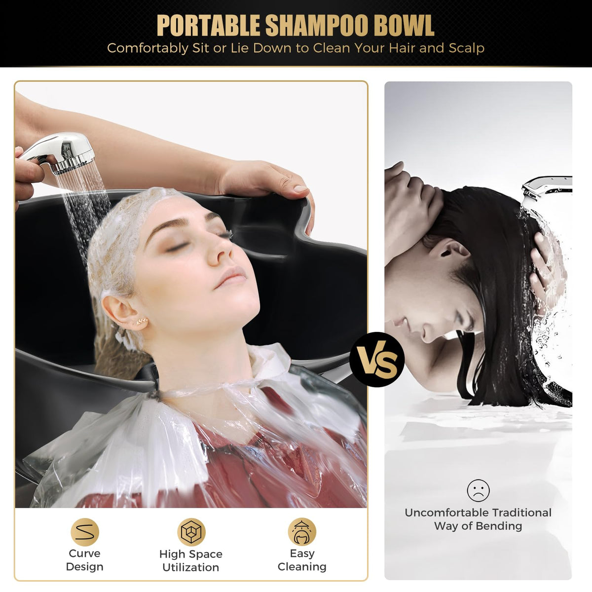 Portable Standing Shampoo Bowl with Drain Hose Y767284