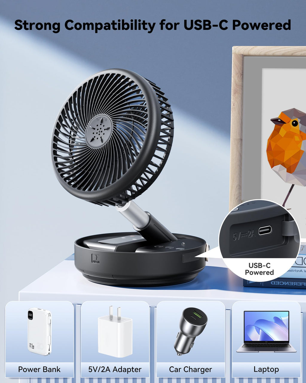 Portable Oscillating Travel Fan with Remote P767