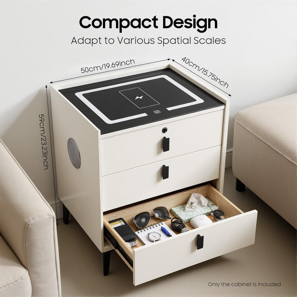 Beige 3 Drawer Smart Nightstand with Fingerprint Lock E31555