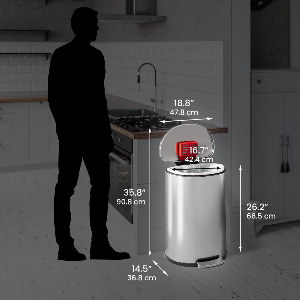 50L Stainless Steel Step Trash Can with Odor Filter and Removable Bucket X35917