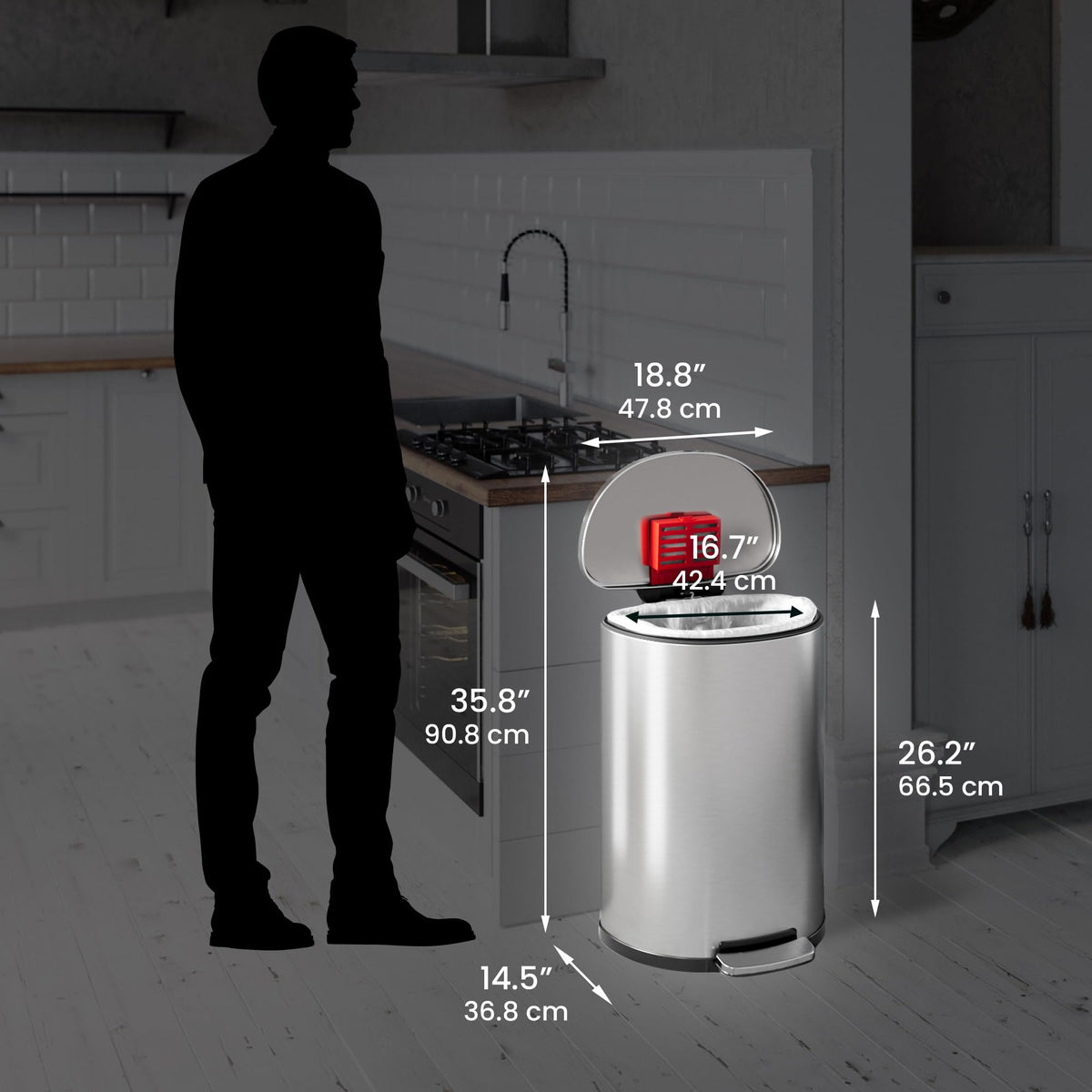50L Stainless Steel Step Trash Can with Odor Filter and Removable Bucket X35917