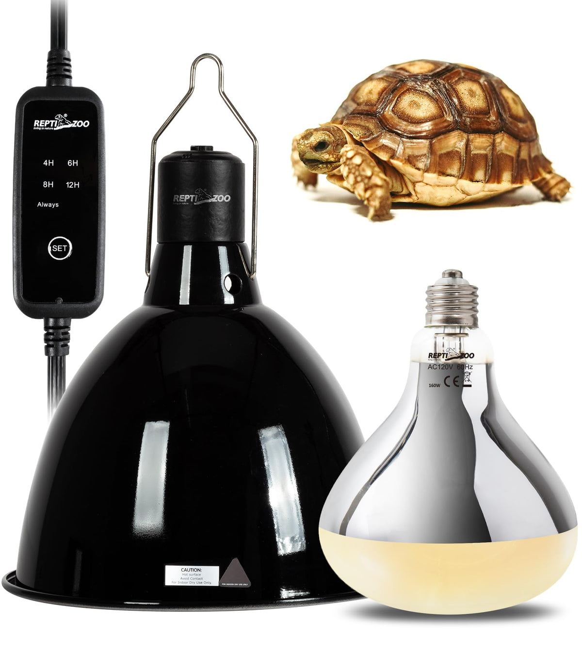 160W Reptile Heat Lamp UVA UVB Bulbs with 8.5 Inch Light Fixture Z7584