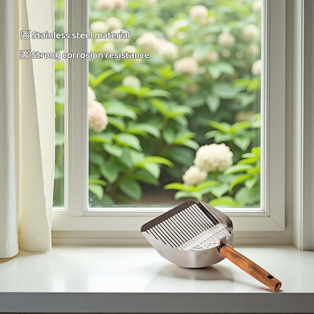 Stainless Steel Cat Litter Scoop with Wood Handle J7388