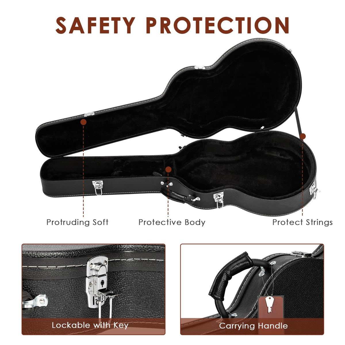 42-Inch Hard Electric Guitar Case with Lock Latch, Black S21956
