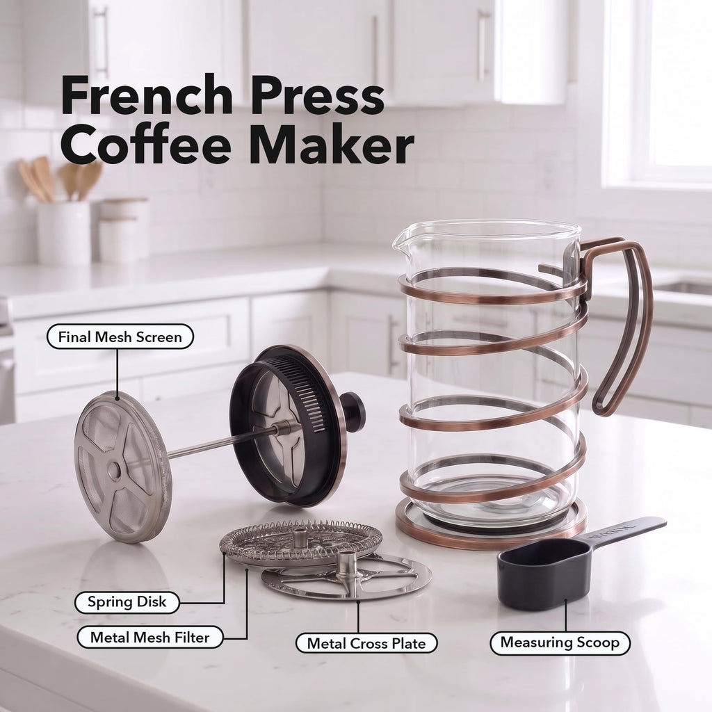 French Press Coffee Maker 27oz with 4 Filters I499