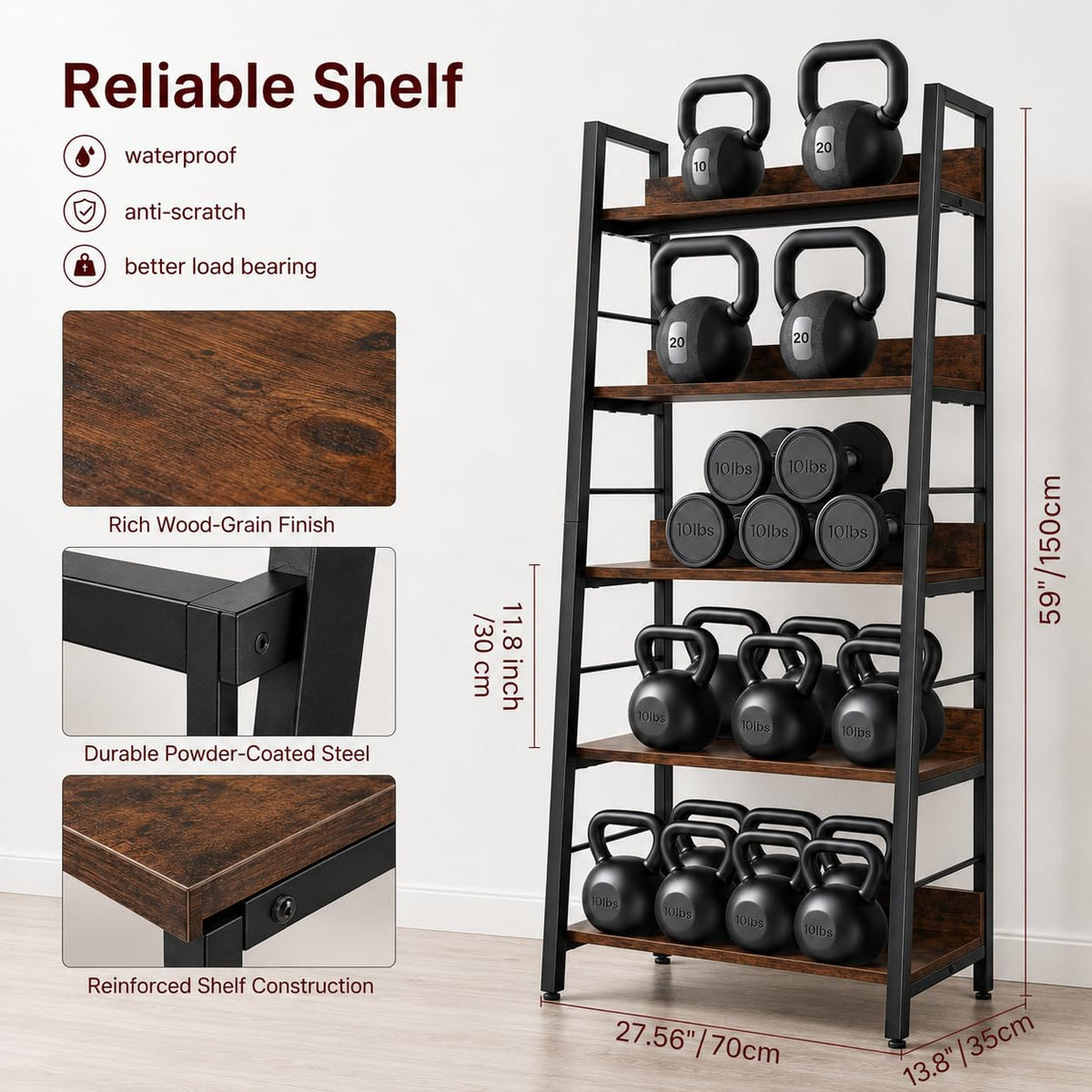 5 Tier Wood Metal Ladder Shelf Bookcase Z26374