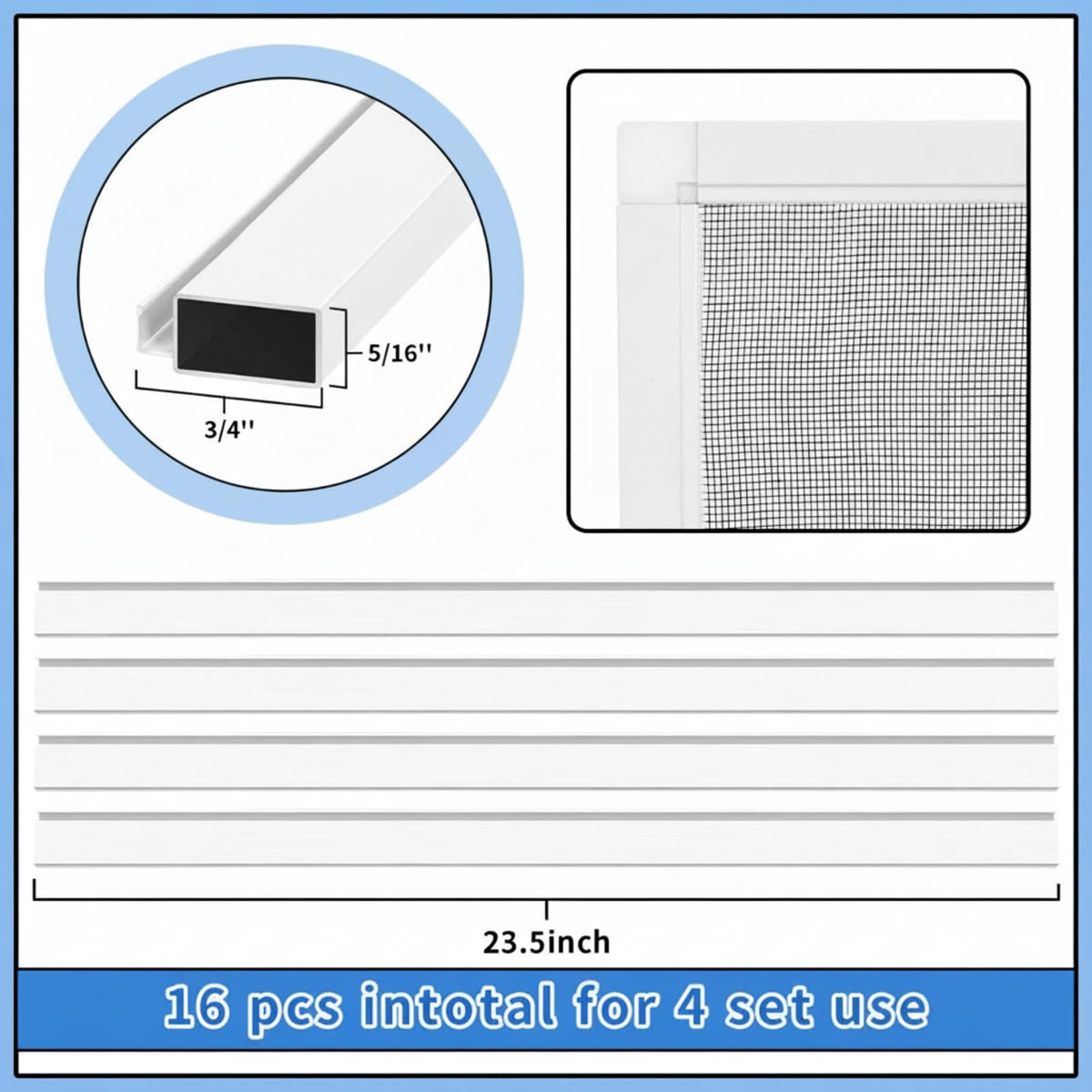 4 Pack Window Screen Kit with Aluminum Frame White 40'' X 40'' F7683