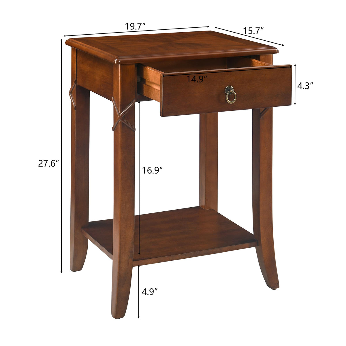 Small Solid Wood Side End Table with Drawer and Storage Shelf I306888