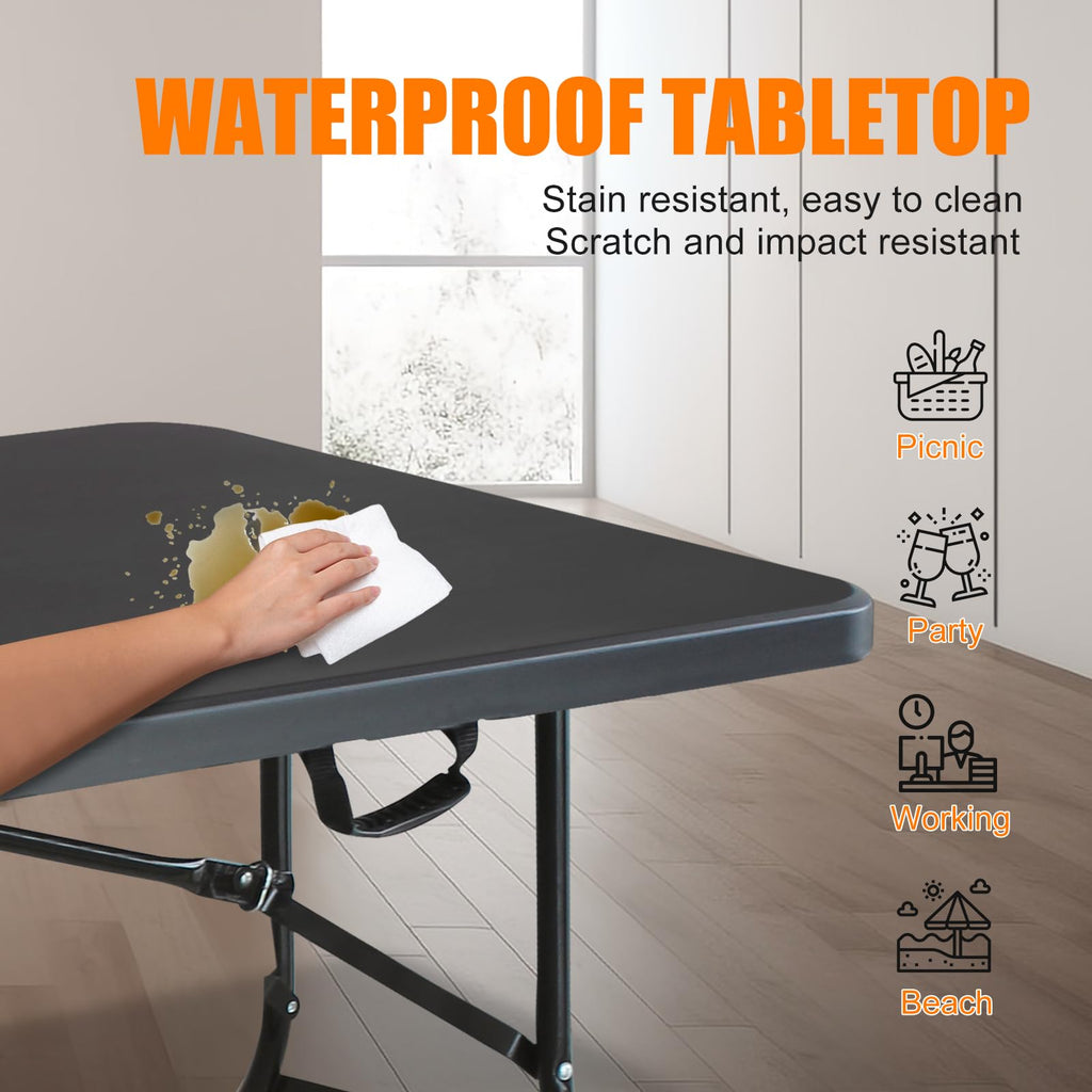 6 FT Black Folding Table with Carry Handle J25144
