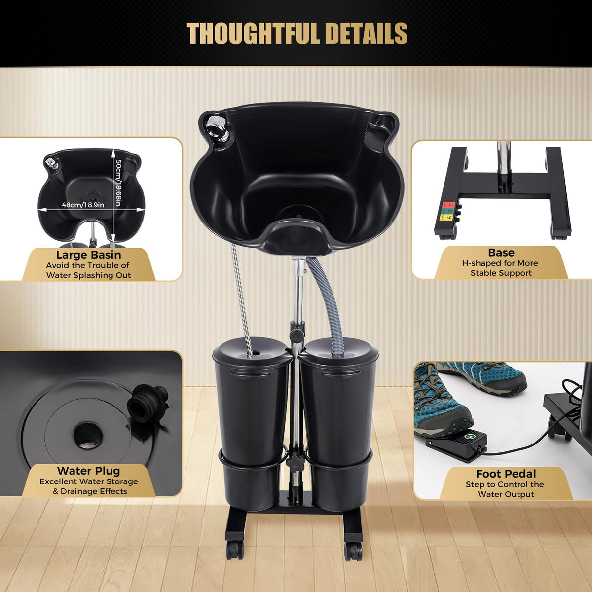 Portable Standing Shampoo Bowl with Drain Hose Y767284