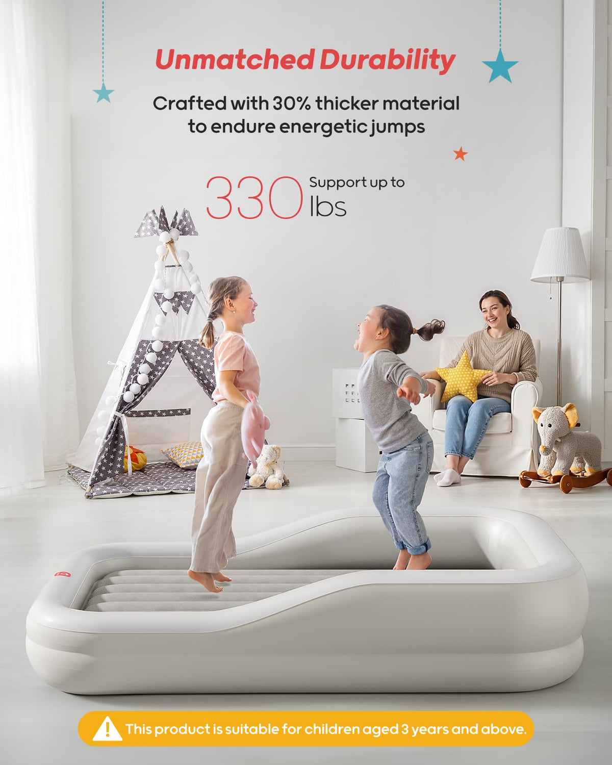 Inflatable Toddler Travel Bed Extra Large Gray S95567
