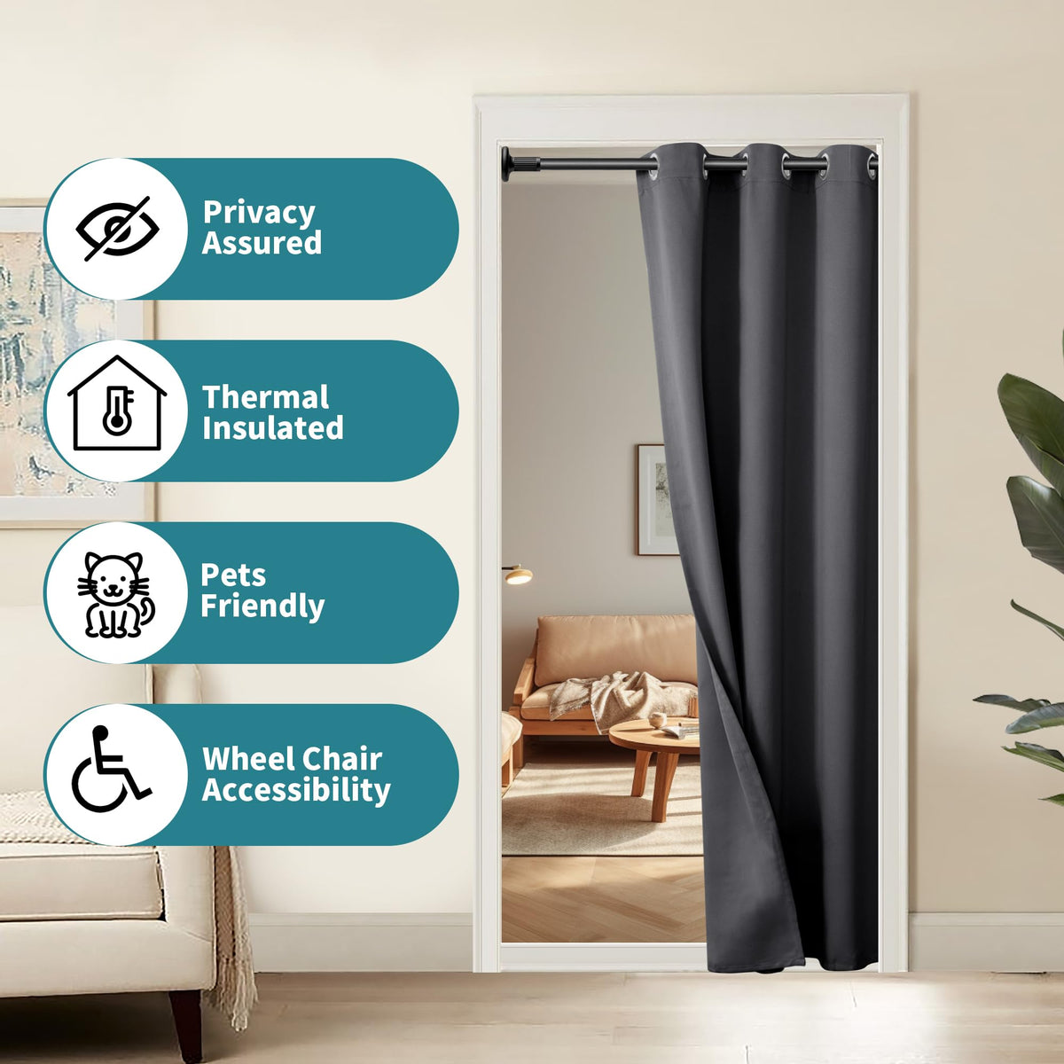 Dark Grey 34 x 80 Inch Thermal Insulated Blackout Curtain R46385