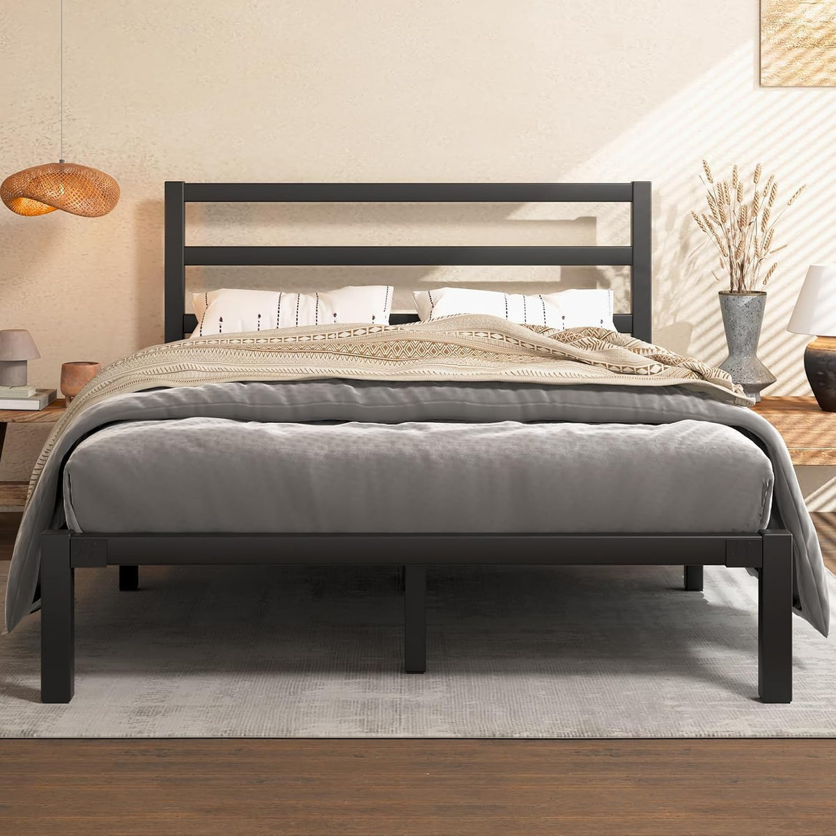 Queen Metal Platform Bed Frame with Headboard L9501