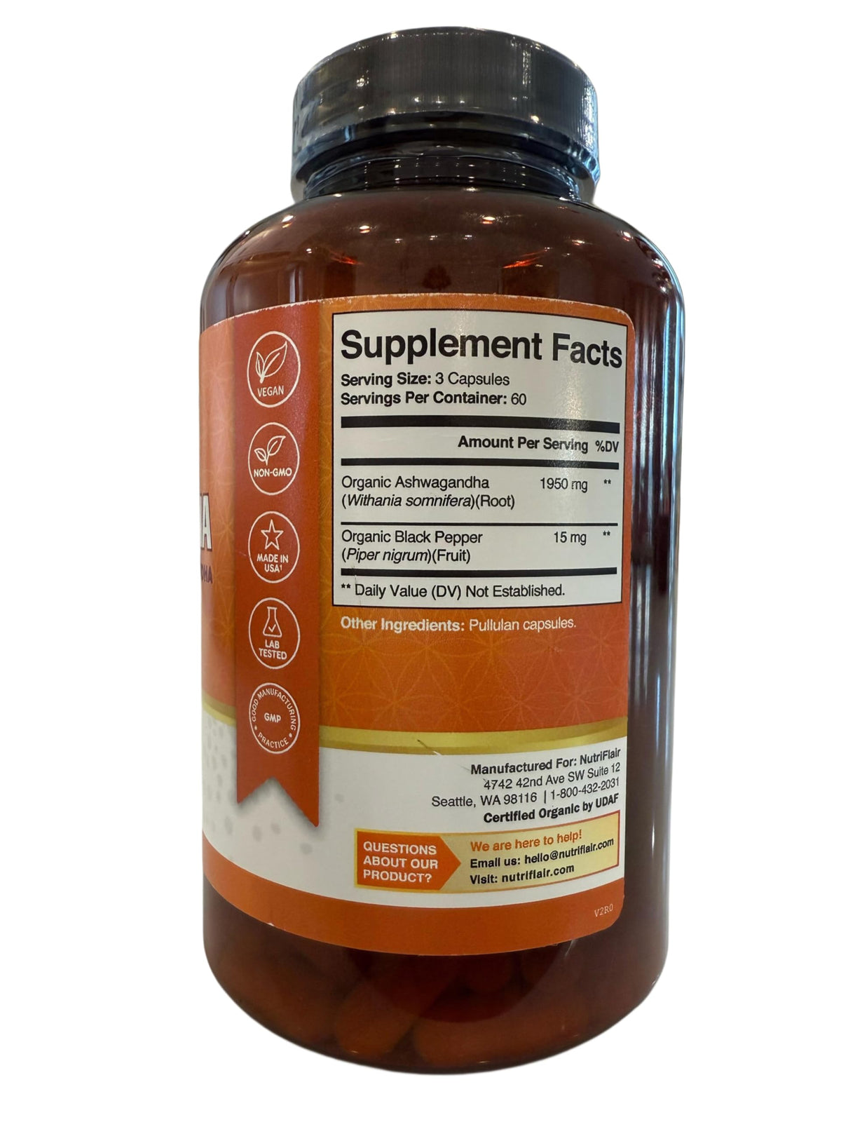 Organic Ashwagandha Root Extract with Black Pepper D479