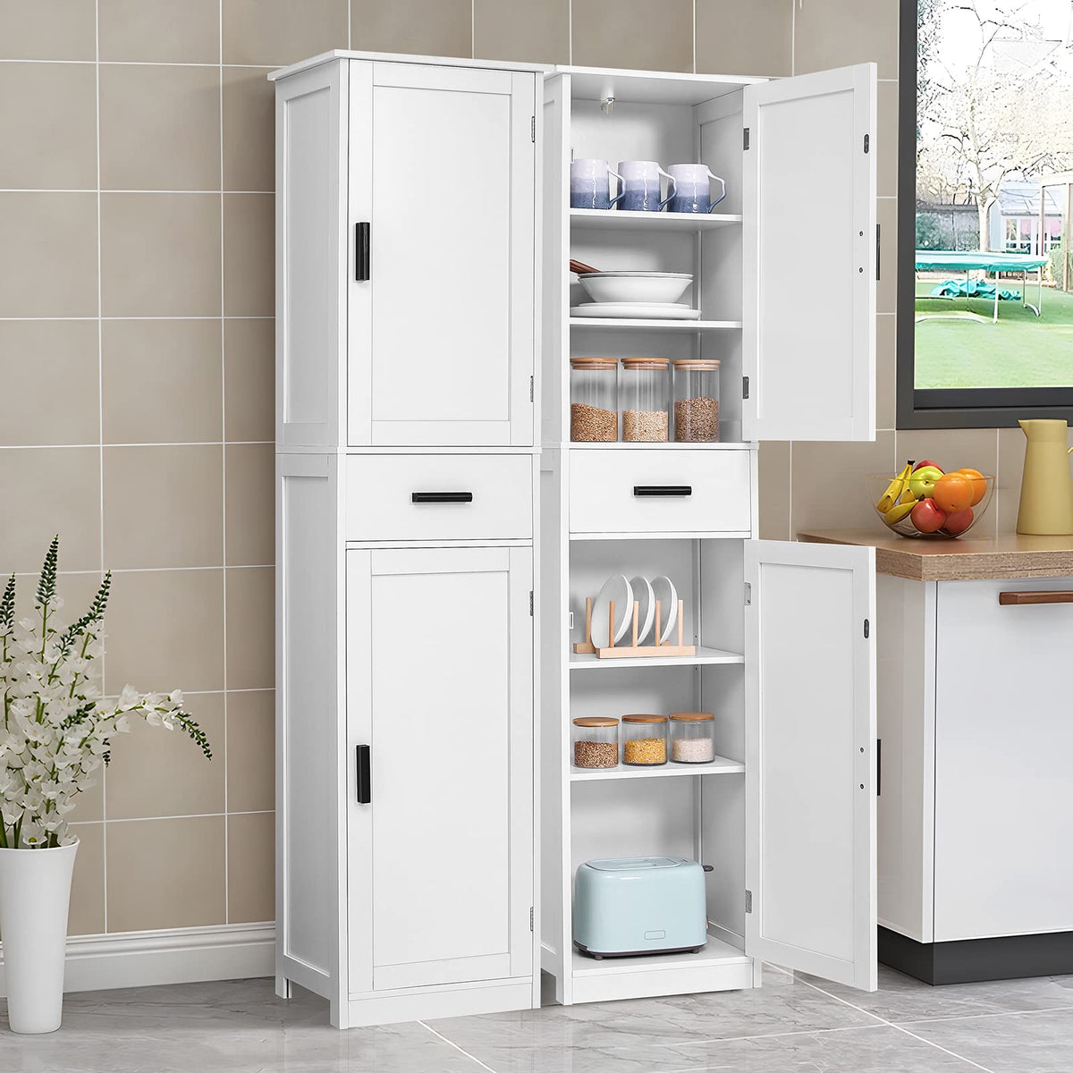 67'' Tall White Storage Cabinet with 4 Shelves & 2 Doors R4208