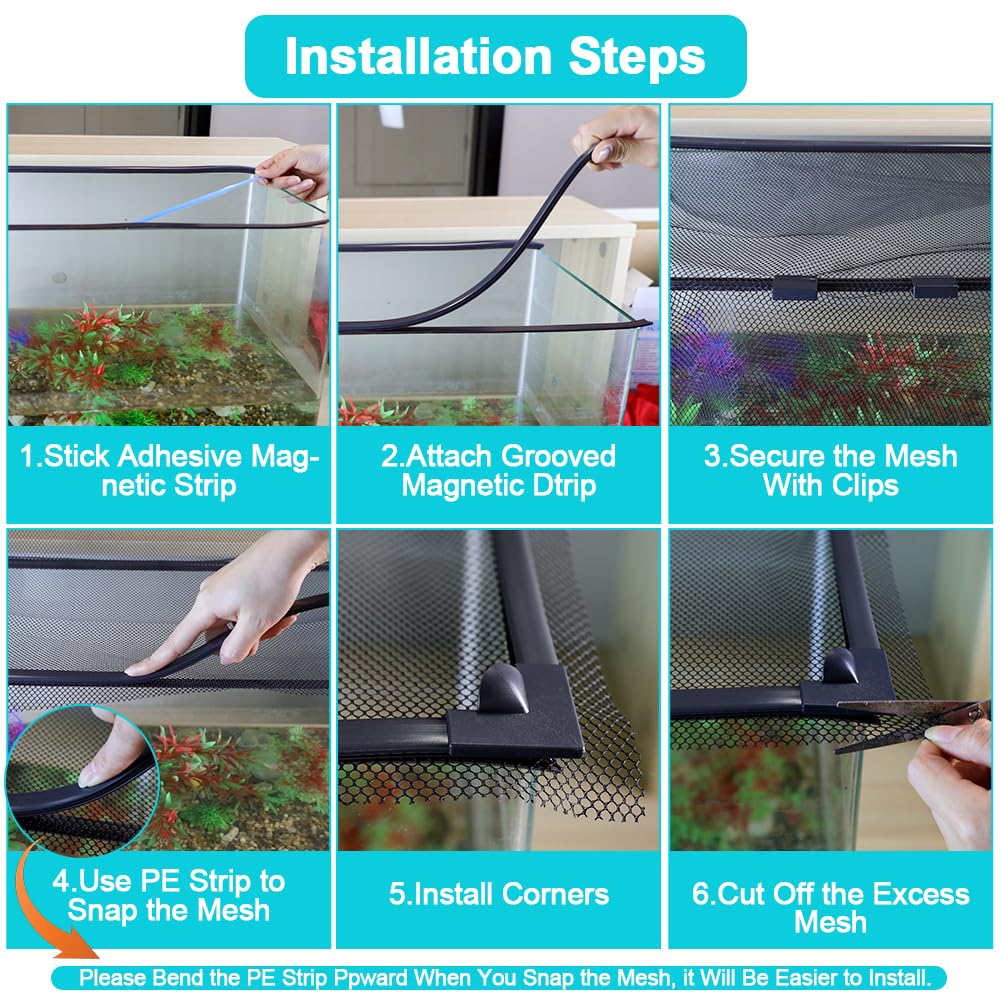 Magnetic Aquarium Cover Lid Anti-Jumping Net Adjustable Max 35''X19'' X119779