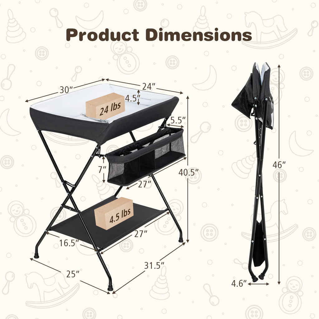 Portable Baby Changing Table with Safety Belt Black D37629