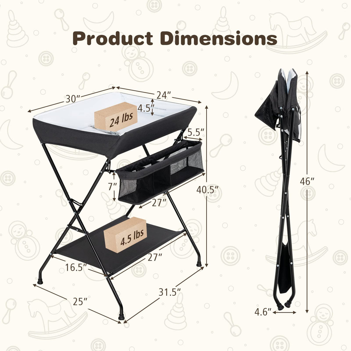 Portable Baby Changing Table with Safety Belt Black D37629