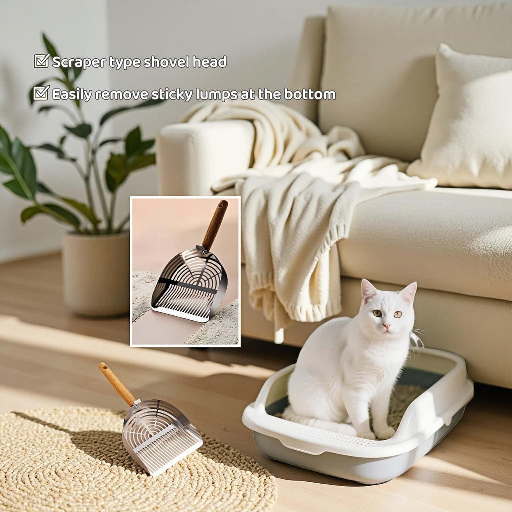 Stainless Steel Cat Litter Scoop with Wood Handle J7388