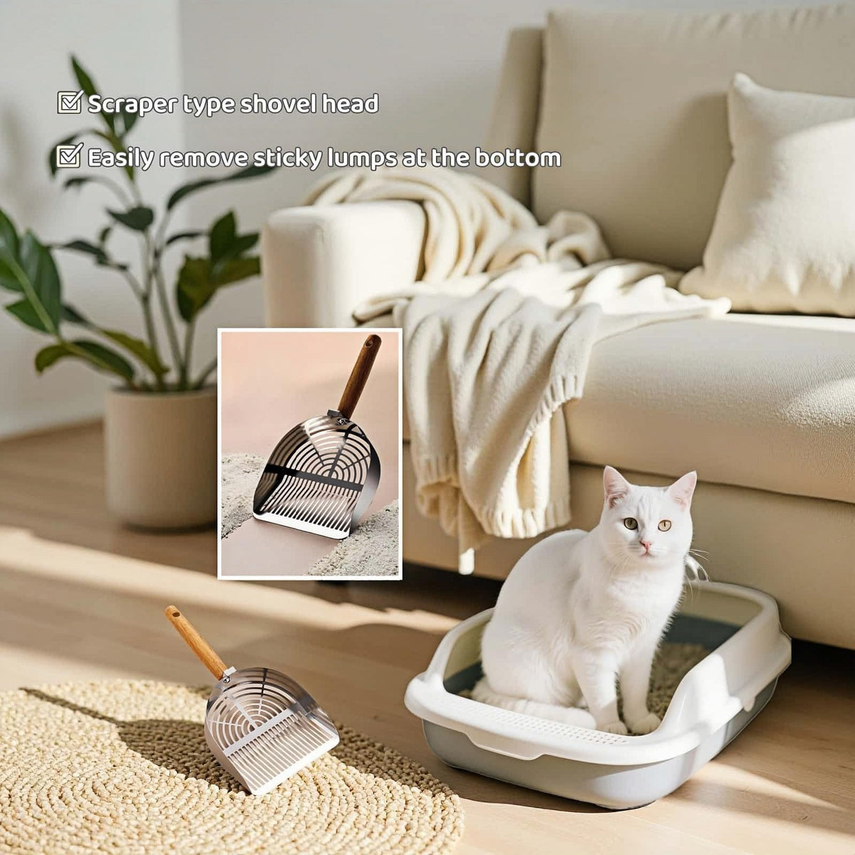 Stainless Steel Cat Litter Scoop with Wood Handle J7388