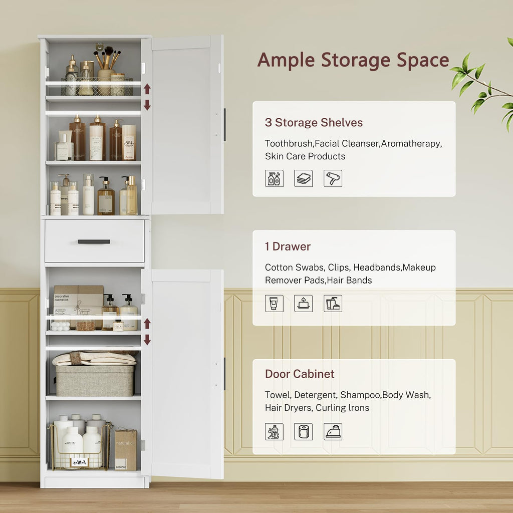 67'' Tall White Storage Cabinet with 4 Shelves & 2 Doors R4208