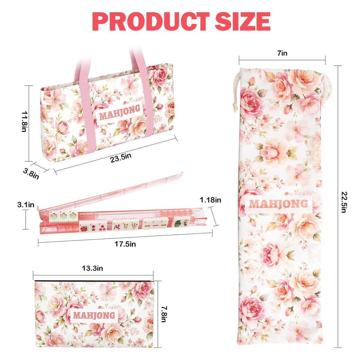 1.2” American Mahjong Set 168 Pink Floral Melamine Tiles H482