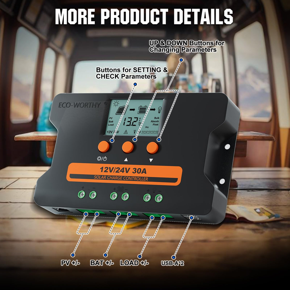 30A Solar Charge Controller Dual USB Port Auto 12V/24V PWM Y863