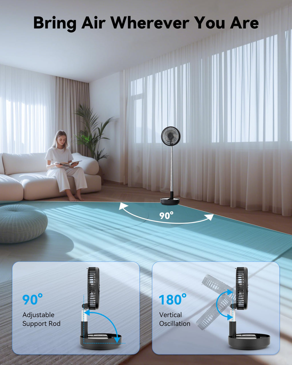 Portable Oscillating Travel Fan with Remote P767