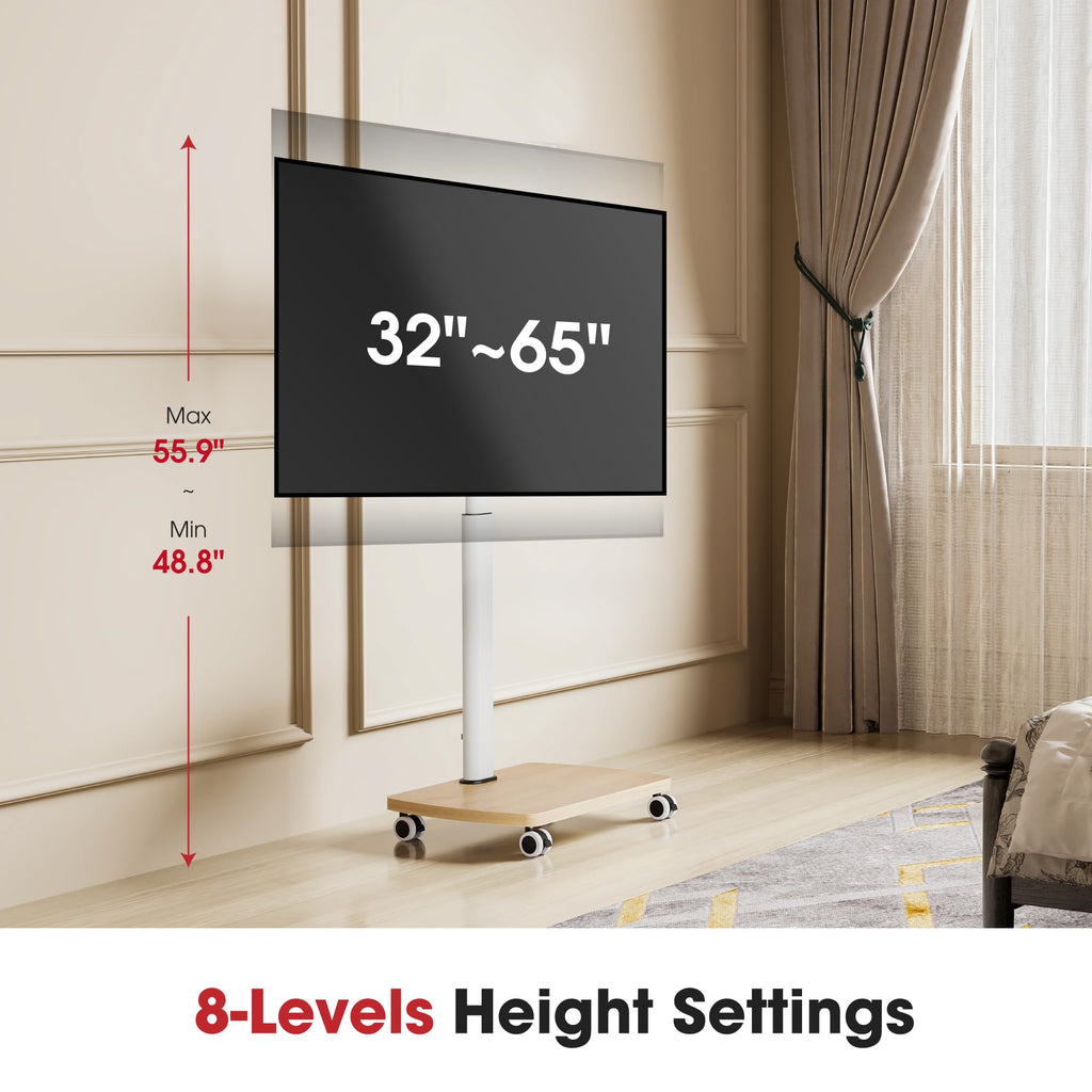 Rolling TV Stand for 32-65 Inch TVs, Height Adjustable with Swivel & Tilt Mount X6081