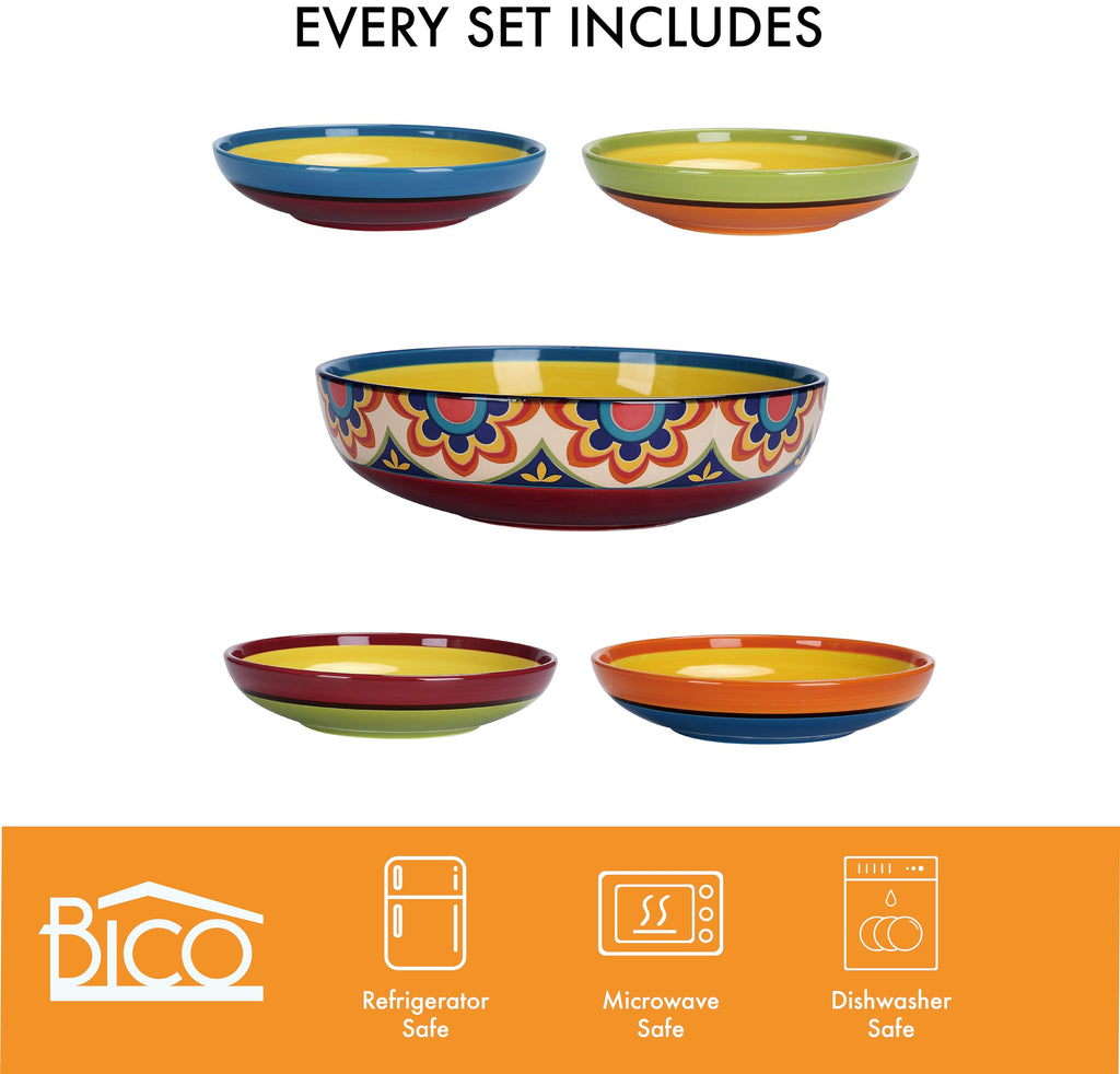 Ceramic Pasta Bowl Set of 5, Microwave & Dishwasher Safe B808