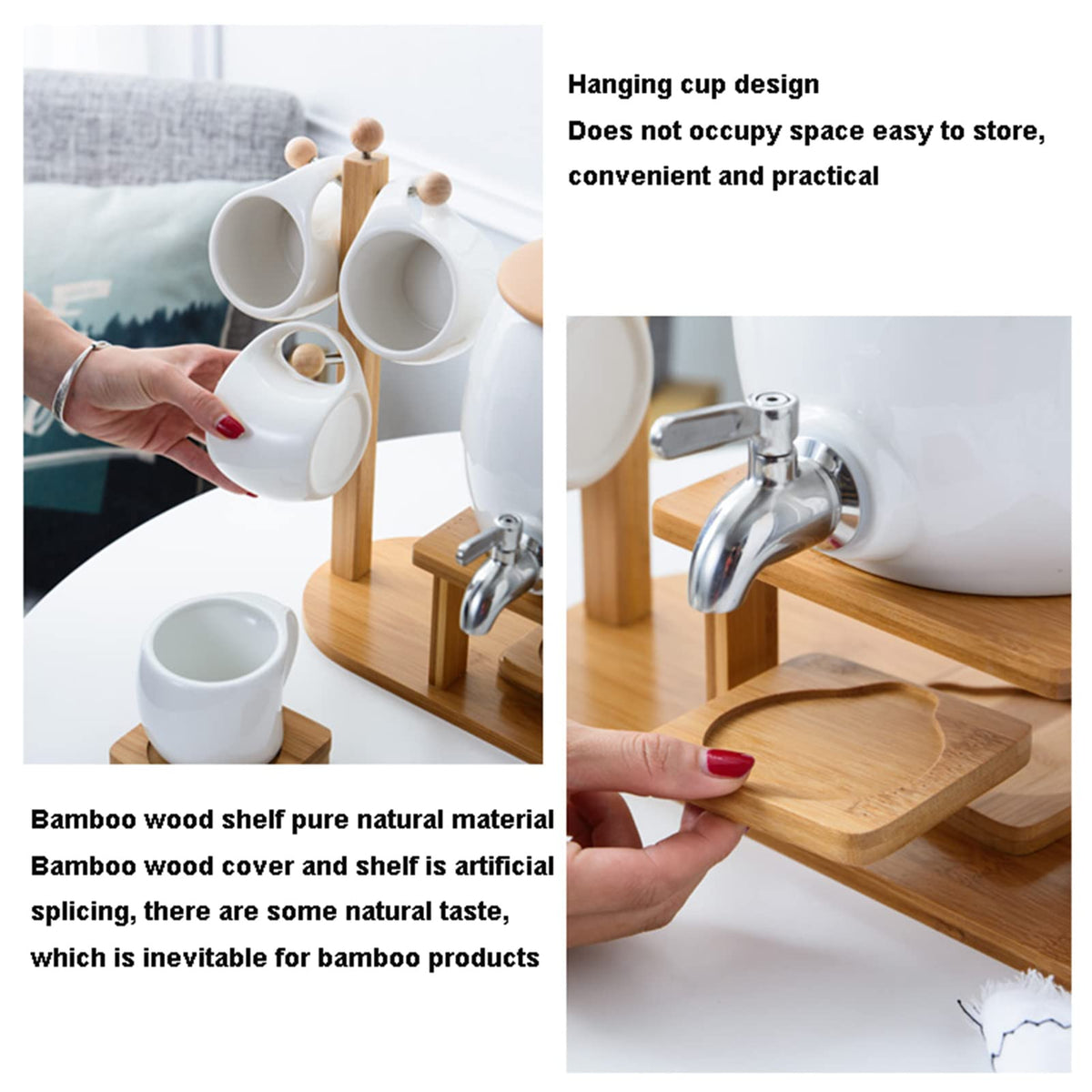 Porcelain Ceramic Crock Water Dispenser with 4 Mugs K3441