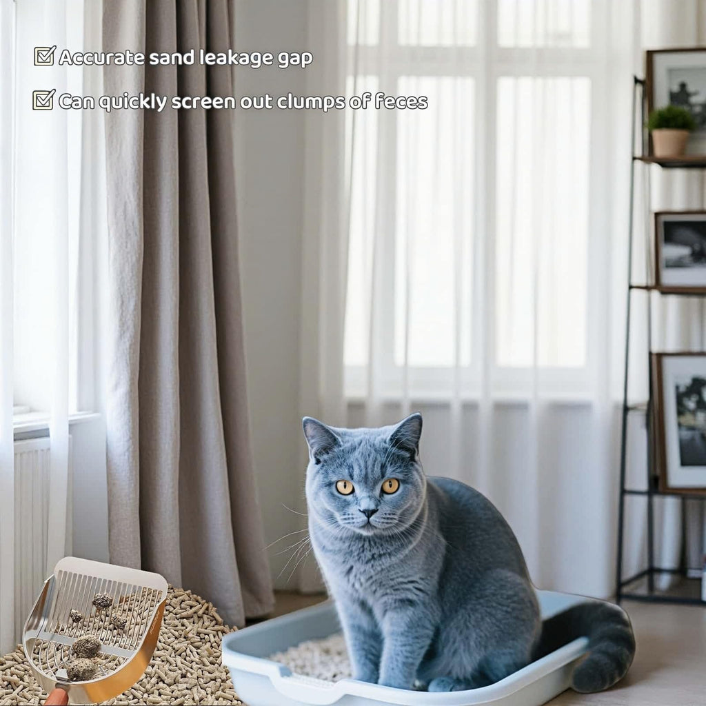 Stainless Steel Cat Litter Scoop with Wood Handle J7388