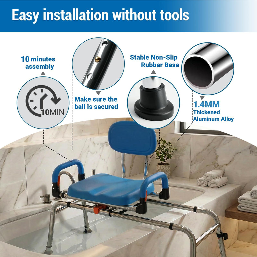 Sliding Shower Chair Tub Transfer Bench with 360° Swivel Seat Q424876