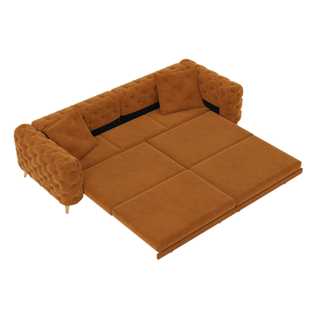 King Size Velvet L Shaped Sleeper Sofa with Ottoman A1155