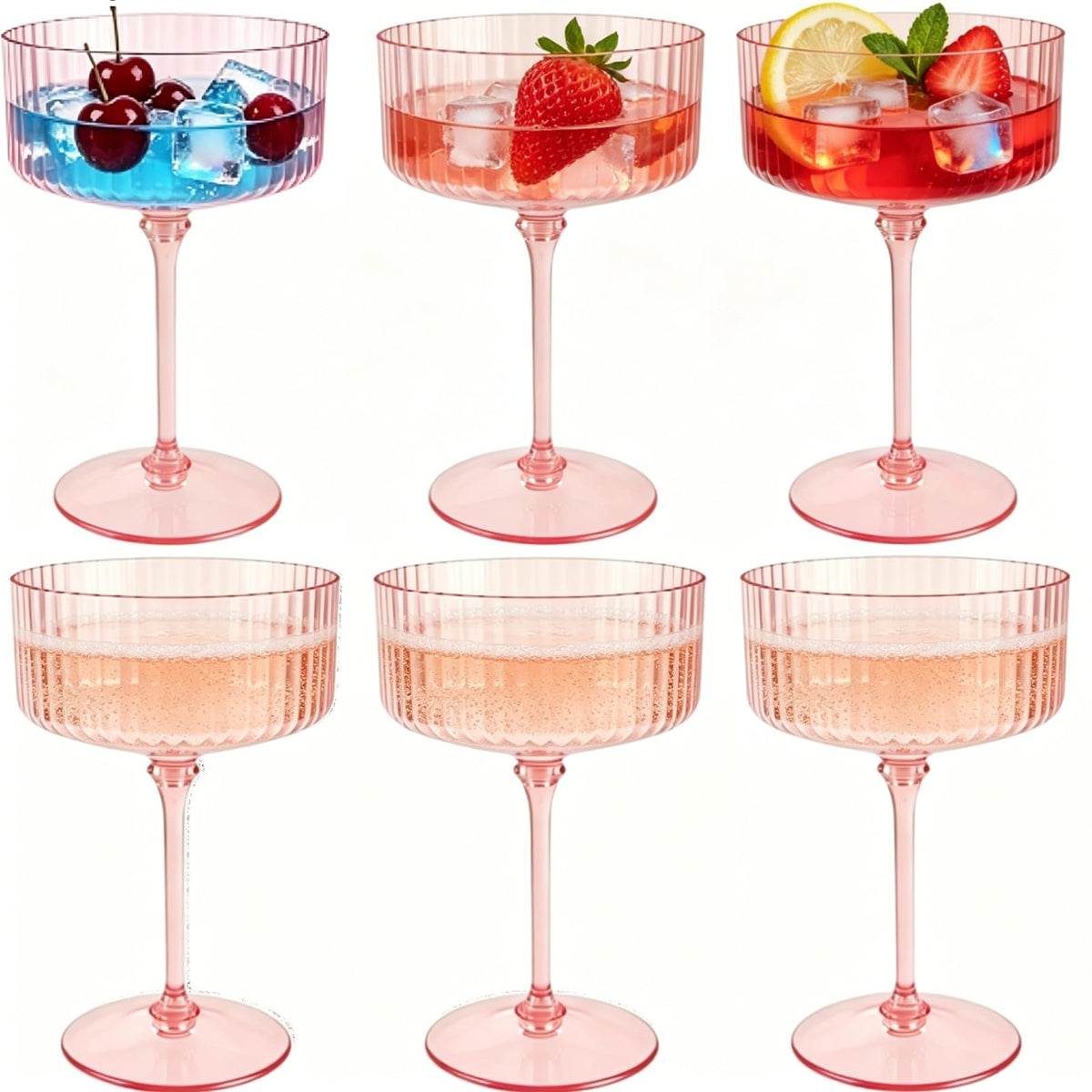 6 Pcs 10 Oz Pink Champagne Martini Glasses Set Q622739