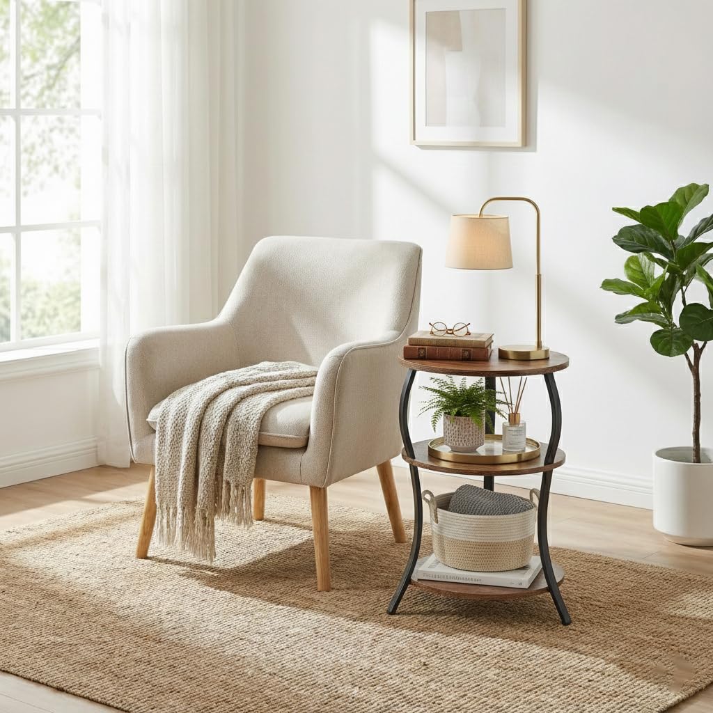 Round 3-Tier Side Table with Storage Shelf Q361