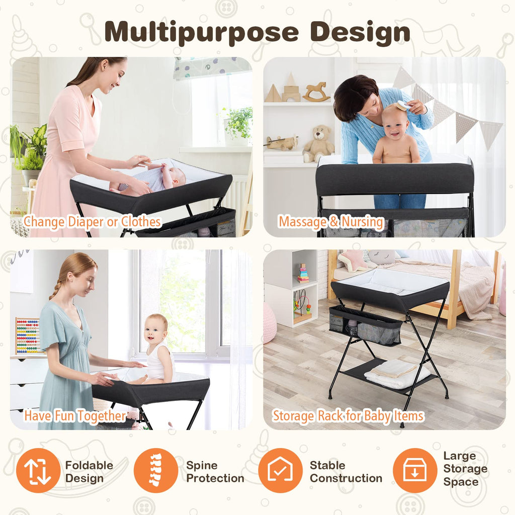 Portable Baby Changing Table with Safety Belt Black D37629