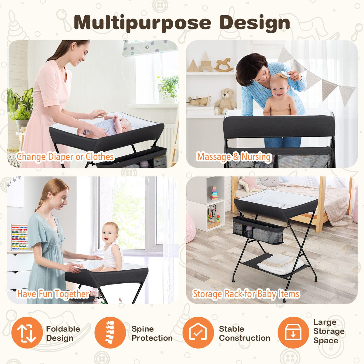 Portable Baby Changing Table with Safety Belt Black D37629