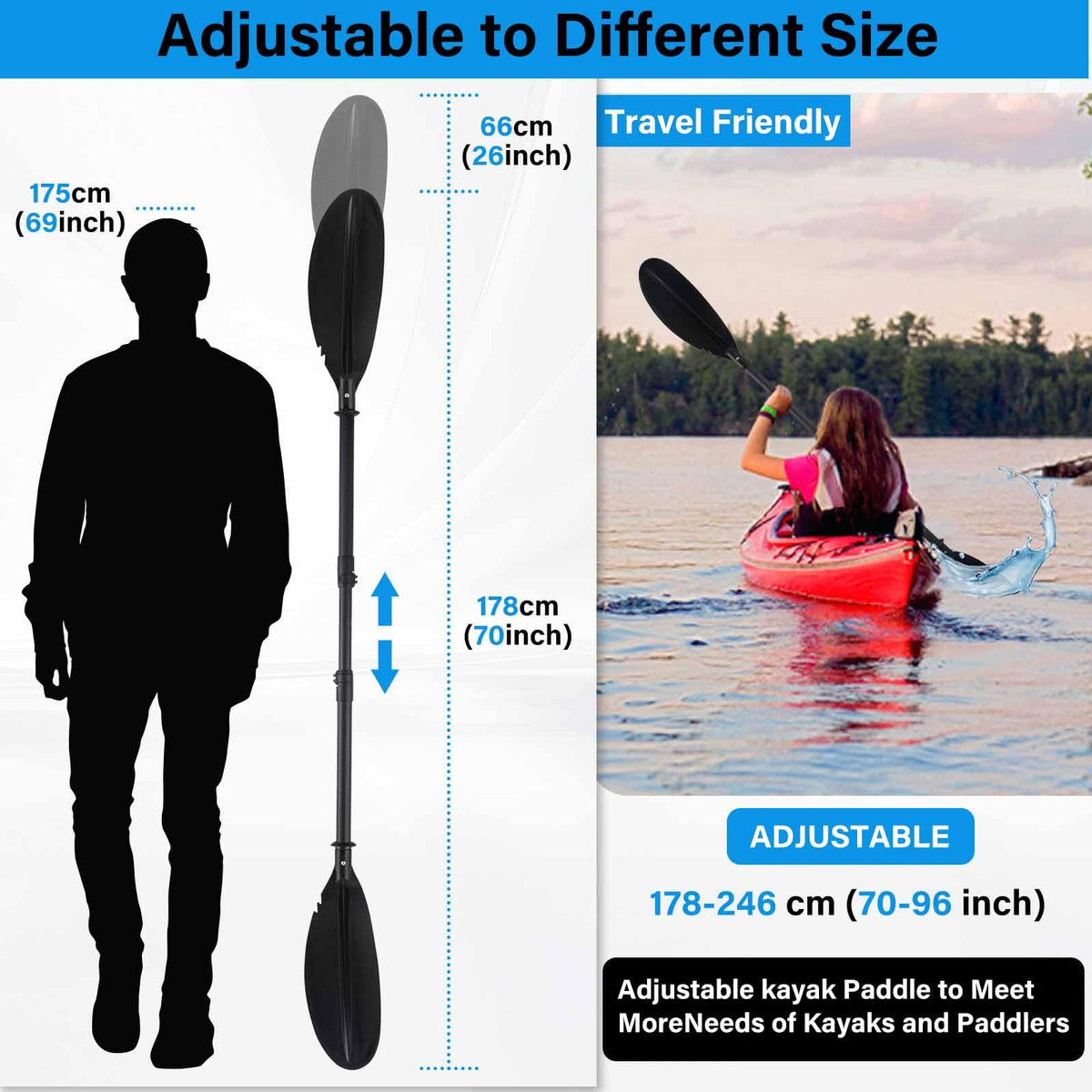 Adjustable Kayak Paddle with Drip Loop J425